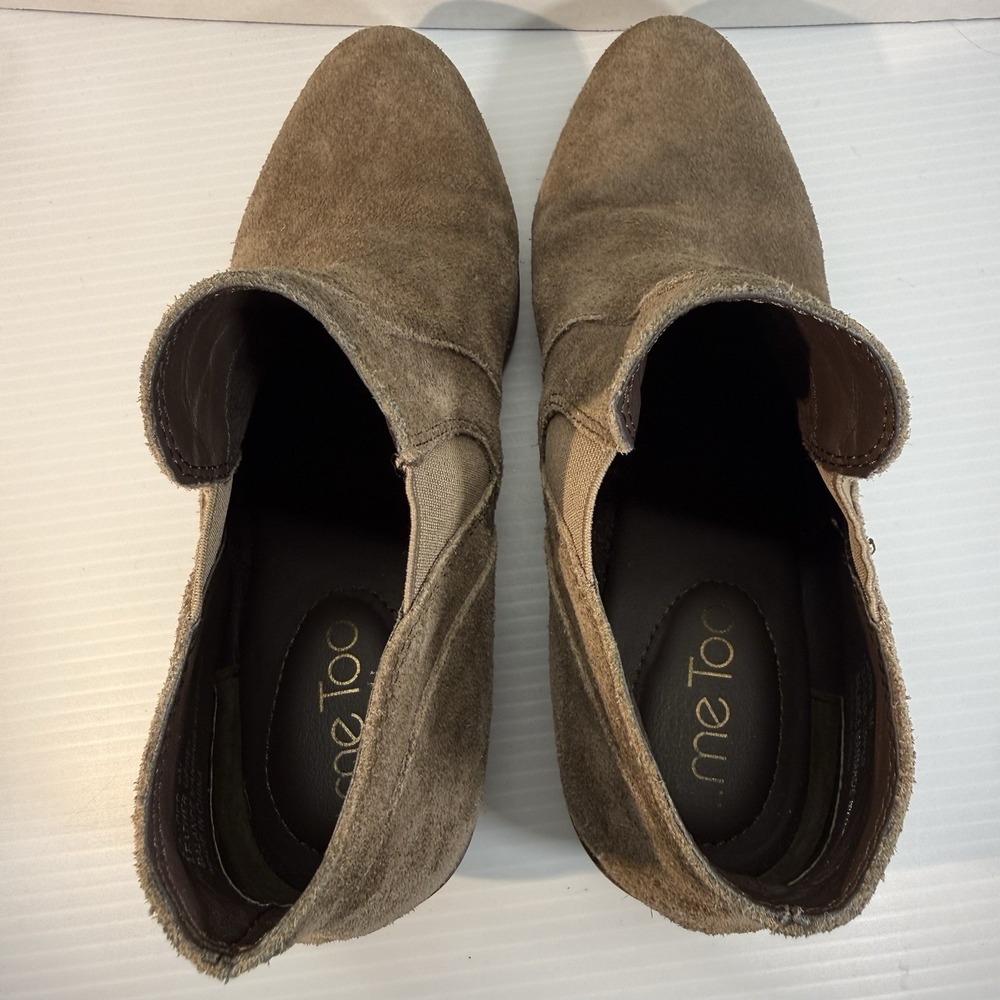 Me Too Zasper Leather Suede Tan Heeled Ankle Boots Booties Women's Sz 8M Cut Out - Picture 8 of 14
